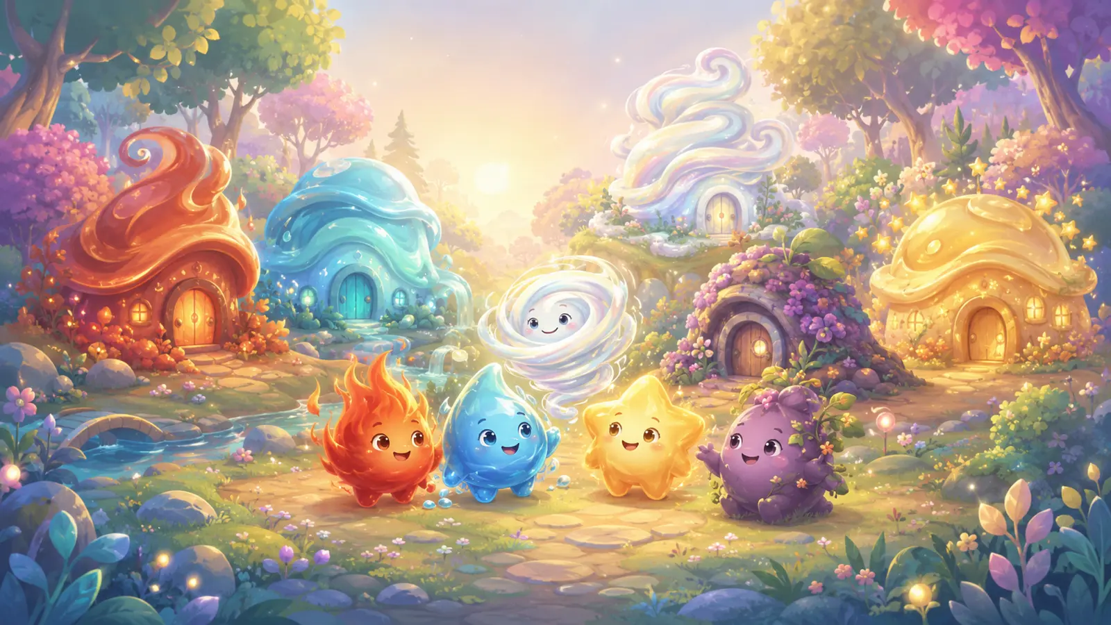 Renkli Dostlar elemental friends together in their magical village